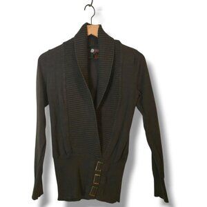 JJ Basics sweater womens Medium Gray Shawl Collar belted y2k